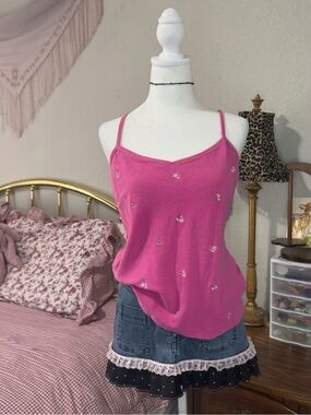 Y2K Women’s Pink Embellished Spaghetti Strap Tank Top